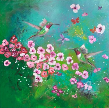 Painting titled "Nature's Joy" by Laure Bury, Original Artwork, Oil Mounted on Wood Stretcher frame