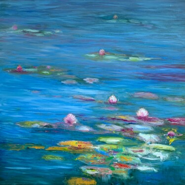 Painting titled "Lily Pond" by Laure Bury, Original Artwork, Oil