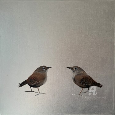 Peinture intitulée "Two Little Wrens ~…" par Laure Bury, Œuvre d'art originale, Huile Monté sur Châssis en bois
