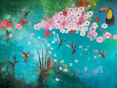 Peinture intitulée "Tropical Dreams III" par Laure Bury, Œuvre d'art originale, Huile Monté sur Châssis en bois
