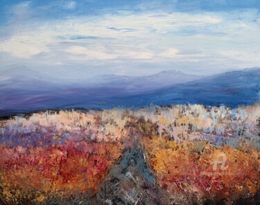 Painting titled "On The Moor II" by Laure Bury, Original Artwork, Oil Mounted on Wood Stretcher frame
