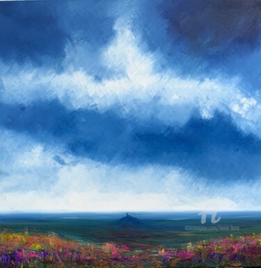 Painting titled "Stormy Clouds on Da…" by Laure Bury, Original Artwork, Oil Mounted on Wood Stretcher frame