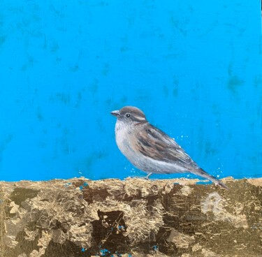 Painting titled "Female Sparrow" by Laure Bury, Original Artwork, Oil Mounted on Wood Stretcher frame