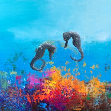 Картина под названием "Long Snout Sea Hors…" - Laure Bury, Подлинное произведение искусства, Масло Установлен на Деревянная…