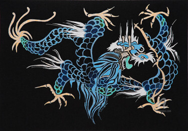 Dessin intitulée "Dragon d'or  #artis…" par Laure Devy, Œuvre d'art originale, Encre