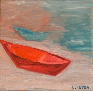 Painting titled "barque rouge" by Laure Feyen, Original Artwork