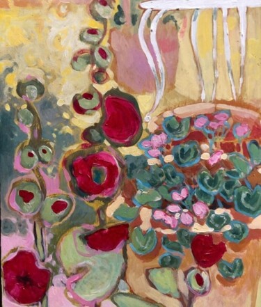Malerei mit dem Titel "Roses trémières" von Laure Gisbert, Original-Kunstwerk, Acryl