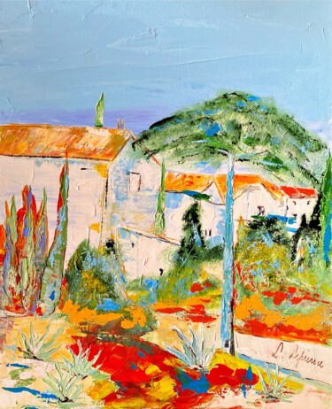 Malerei mit dem Titel "Mas sud de France" von Laure Leprince, Original-Kunstwerk, Öl