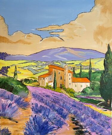 Painting titled "Mas de Provence" by Laure Leprince, Original Artwork, Oil Mounted on Wood Stretcher frame
