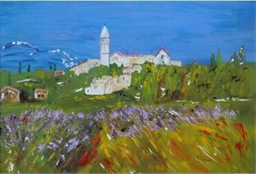 Painting titled "Le Village" by Laure Leprince, Original Artwork