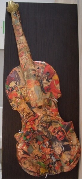 Collagen mit dem Titel "VIOLON POP ART" von Laure Leprince, Original-Kunstwerk