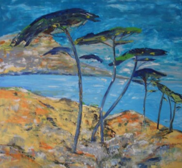 Malerei mit dem Titel "Les Pins Bleus" von Laure Leprince, Original-Kunstwerk, Öl