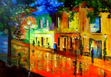 Painting titled "Rue montante" by Laure Leprince, Original Artwork, Oil