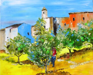 Painting titled "Récolte des olives" by Laure Leprince, Original Artwork, Oil