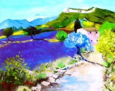 Peinture intitulée "Le chemin aux lavan…" par Laure Leprince, Œuvre d'art originale, Huile