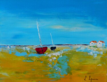 Peinture intitulée "Cabanes des pêcheurs" par Laure Leprince, Œuvre d'art originale, Huile