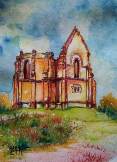 Malerei mit dem Titel "Chapelle du Mont Ga…" von Gribouillages Laure Marand, Original-Kunstwerk, Aquarell