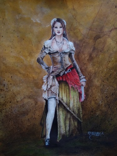 Pintura intitulada "Anne Bonny Assassin…" por Gribouillages Laure Marand, Obras de arte originais, Acrílico