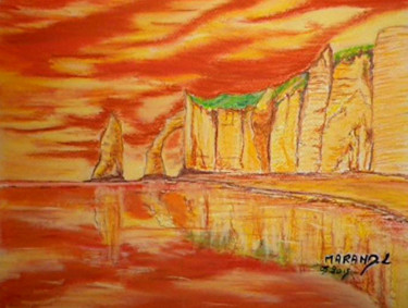 Painting titled "Falaises de Etretat" by Gribouillages Laure Marand, Original Artwork, Pastel