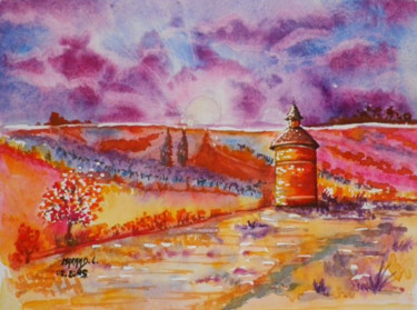 Painting titled "Pigeonnier de Frege…" by Gribouillages Laure Marand, Original Artwork, Watercolor