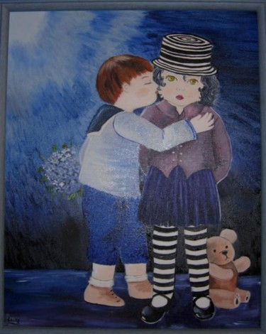 Peinture intitulée "deux enfants" par Laure, Œuvre d'art originale