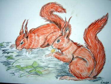 Dessin intitulée "Deux écureuils" par Laure, Œuvre d'art originale, Autre