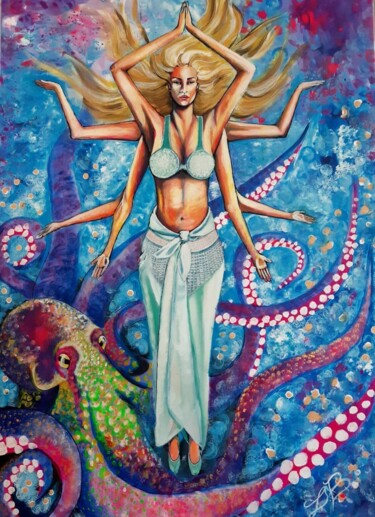 Malerei mit dem Titel "Octopus" von Laure Bollinger, Original-Kunstwerk, Acryl