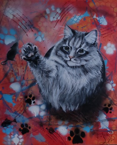 Pittura intitolato "How my Cat" da Laure Bollinger, Opera d'arte originale, Acrilico Montato su Telaio per barella in legno