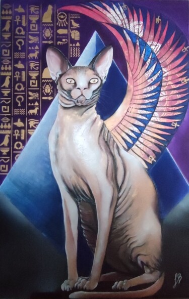 Painting titled "Sphynx" by Laure Bollinger, Original Artwork, Acrylic Mounted on Wood Stretcher frame