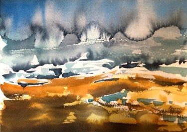 Painting titled "Plage" by Laurette Follot, Original Artwork, Watercolor