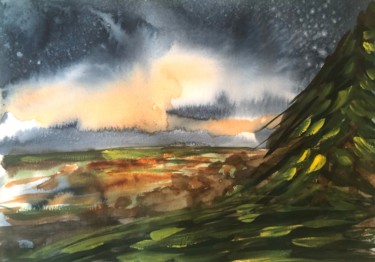 Painting titled "Nuit étoilée" by Laurette Follot, Original Artwork, Watercolor