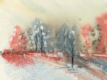 Peinture intitulée "Sleepy landscape" par Laurette Follot, Œuvre d'art originale, Aquarelle