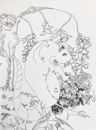 Drawing titled "Le Rat-Ecureuil et…" by Laureline Dufer, Original Artwork, Ink