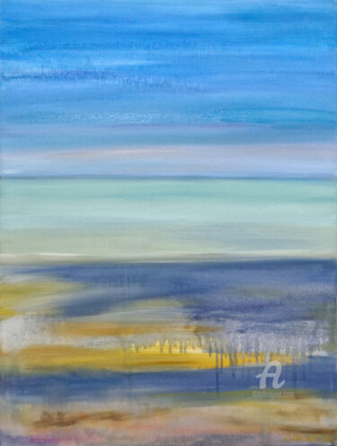 Painting titled "Mer à Pourville sur…" by Laurence Allemand, Original Artwork, Oil Mounted on Wood Stretcher frame