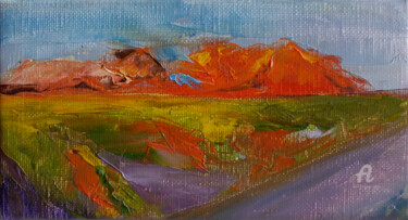 Painting titled "Coucher de soleil 2" by Laurence Allemand, Original Artwork, Oil Mounted on Wood Stretcher frame