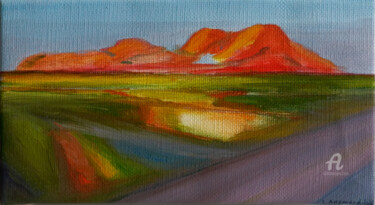 Painting titled "Coucher de soleil 3" by Laurence Allemand, Original Artwork, Oil Mounted on Wood Stretcher frame