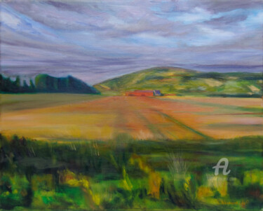 Painting titled "Champ de blé" by Laurence Allemand, Original Artwork, Oil Mounted on Wood Stretcher frame