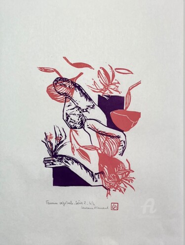 Gravures & estampes intitulée "Femme végétale - Sé…" par Laurence Allemand, Œuvre d'art originale, Linogravures