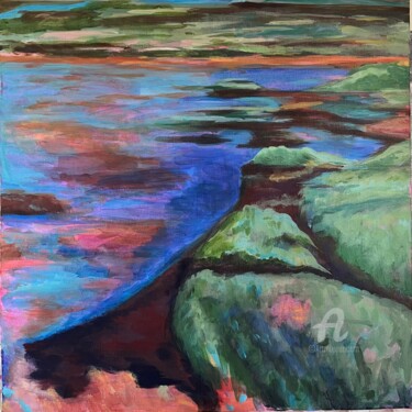 Картина под названием "Reflets 2" - Laurence Allemand, Подлинное произведение искусства, Акрил Установлен на Деревянная рама…