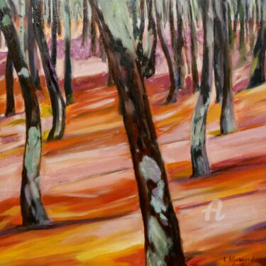 Peinture intitulée "Dans la pinède aprè…" par Laurence Allemand, Œuvre d'art originale, Huile Monté sur Châssis en bois