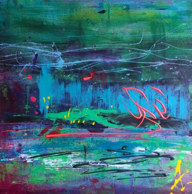 Картина под названием "Abstrait eau n°3" - Laurence Ansiaux, Подлинное произведение искусства, Акрил Установлен на Деревянна…