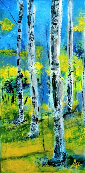 Картина под названием "Les bouleaux dans l…" - Laurence Ansiaux, Подлинное произведение искусства, Акрил Установлен на Дерев…