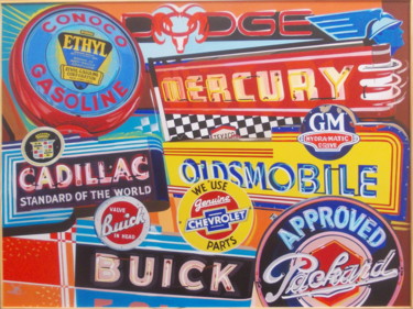 Картина под названием "NEONS Oldsmobile" - Laurence Delmotte-Berreby, Подлинное произведение искусства, Акрил