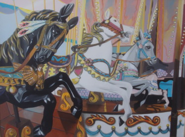 Painting titled "CHEVAUX manège" by Laurence Delmotte-Berreby, Original Artwork, Acrylic
