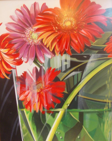 Painting titled "GERBERAS" by Laurence Delmotte-Berreby, Original Artwork, Acrylic