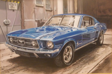 Painting titled "MUSTANG bleue" by Laurence Delmotte-Berreby, Original Artwork, Acrylic