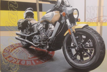 Painting titled "INDIAN Scout Bobber" by Laurence Delmotte-Berreby, Original Artwork, Acrylic