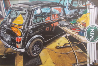Malerei mit dem Titel "MINI/garage" von Laurence Delmotte-Berreby, Original-Kunstwerk, Acryl