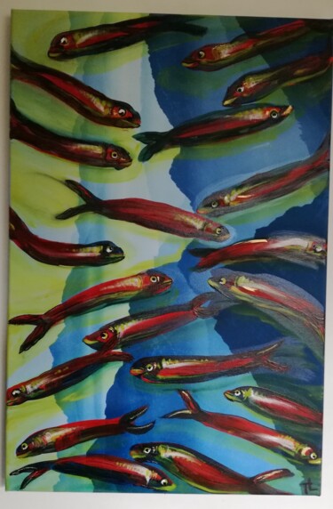 Painting titled "Banc de sardines" by Laurence Bobe, Original Artwork, Acrylic