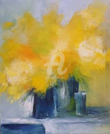 Painting titled "Mimosas" by Laurence Clerembaux, Original Artwork, Oil